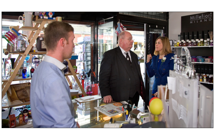Andrea Jenkyns visiting a local shopkeeper with Eric Pickles